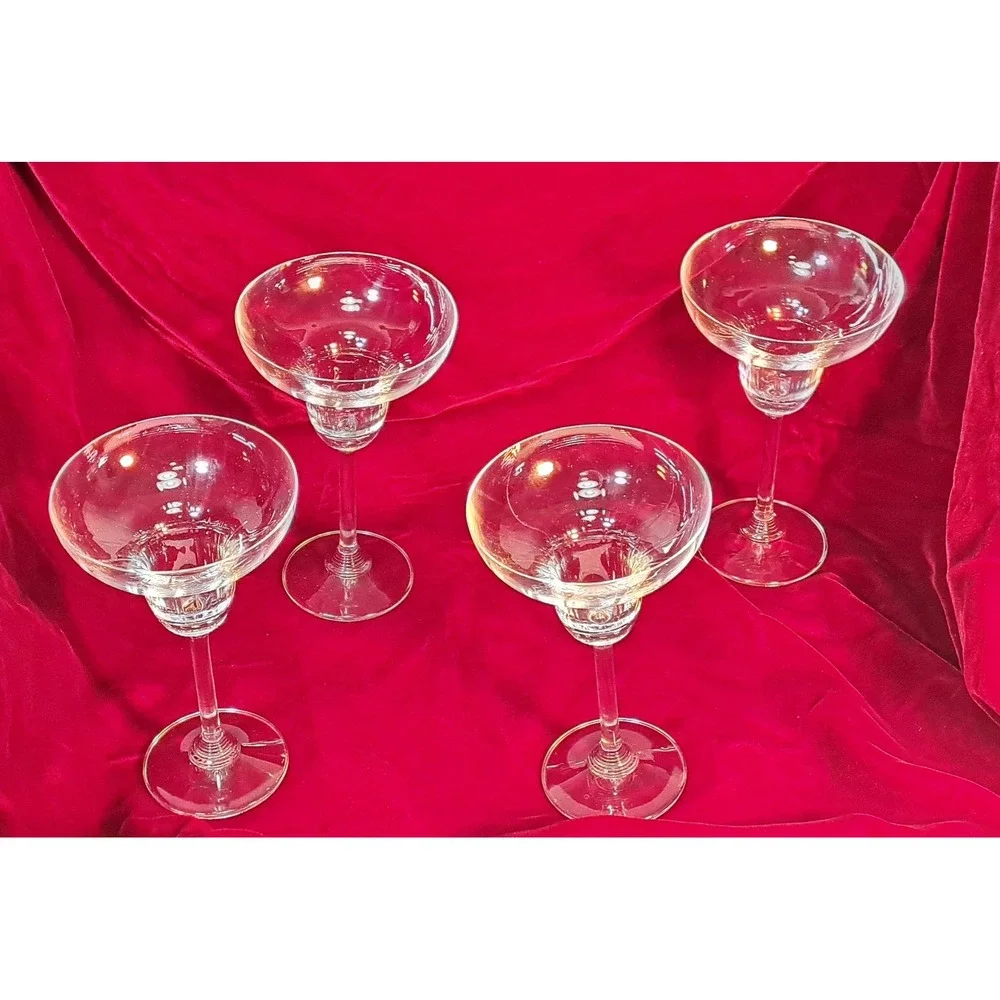 Set of 4 Clear Glass Margarita Glasses Ribbed Well Stemmed Barware Cocktail Set